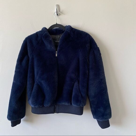 Nwot-Banana Republic Navy Faux Fur Bomber Jacket (Size:Xs) - Picture 5 of 10